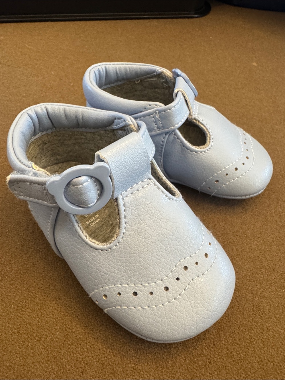 Classic Baby T-Strap Shoes in Light Blue Leather